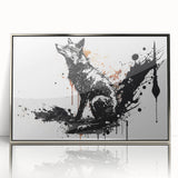 Framed acrylic wall art featuring a sleek silver front view of a fox design, showcasing vibrant colors and intricate details, ideal for animal-themed decor.