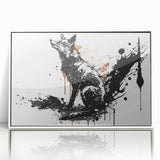 Framed wall art featuring a vibrant fox design in a white frame, showcasing a detailed illustration of the animal in a wild habitat, perfect for nature lovers.