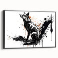 Framed canvas wall art featuring a striking black and white fox design, showcasing intricate details and textures, perfect for wildlife enthusiasts and modern decor.