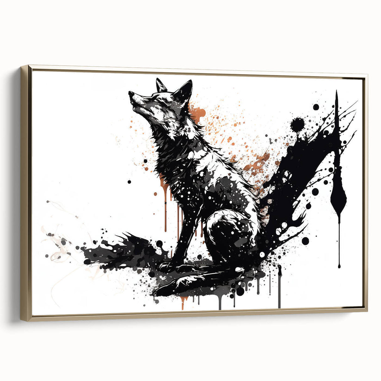 Framed canvas wall art featuring a striking side view of a fox design, showcasing intricate details and a gold frame, perfect for animal lovers and home decor enthusiasts.