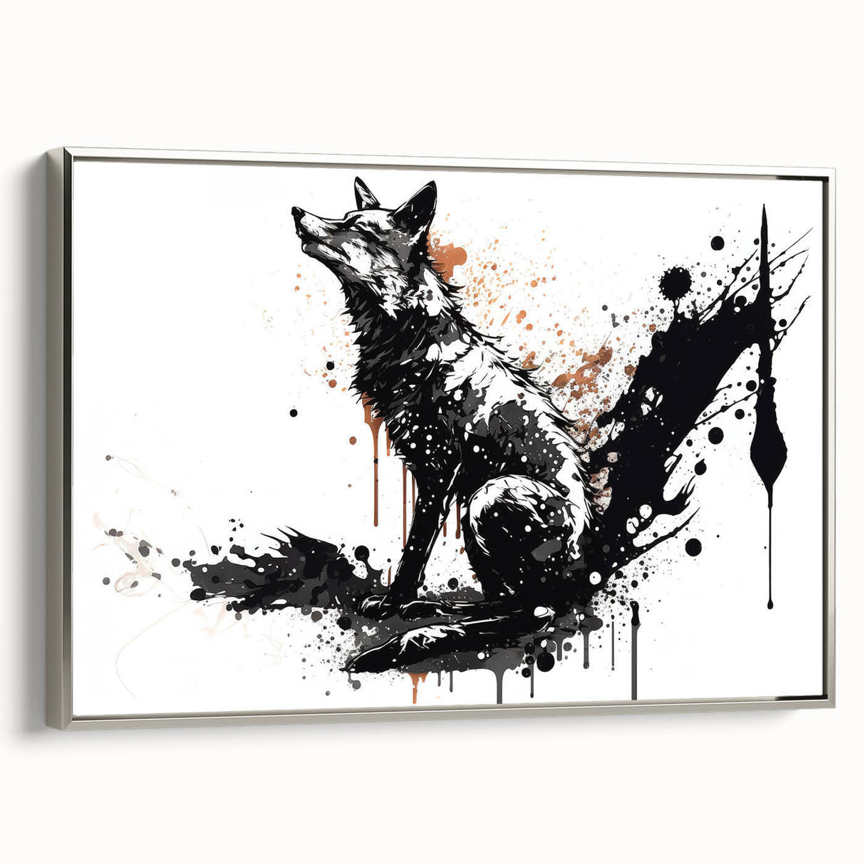 Framed canvas wall art featuring a sleek silver fox design from the 'A Wild Life' collection, showcasing vibrant colors and intricate details, ideal for modern decor.