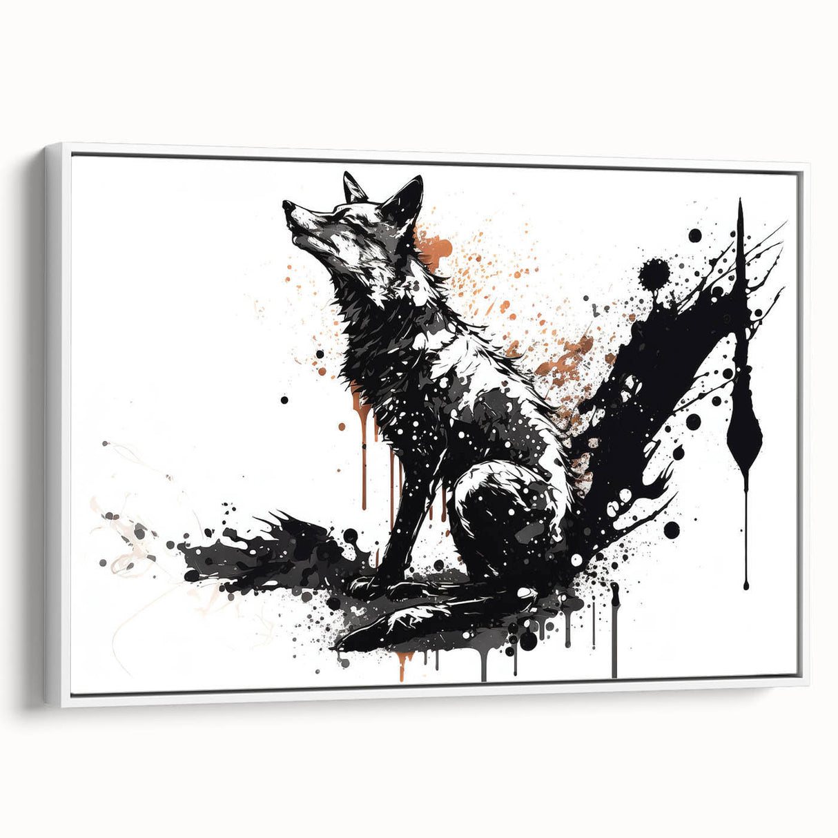 Framed canvas wall art featuring a striking side view of a fox design in a wild nature setting, showcasing detailed fur textures and vibrant colors against a white background. Ideal for animal lovers and modern home decor.