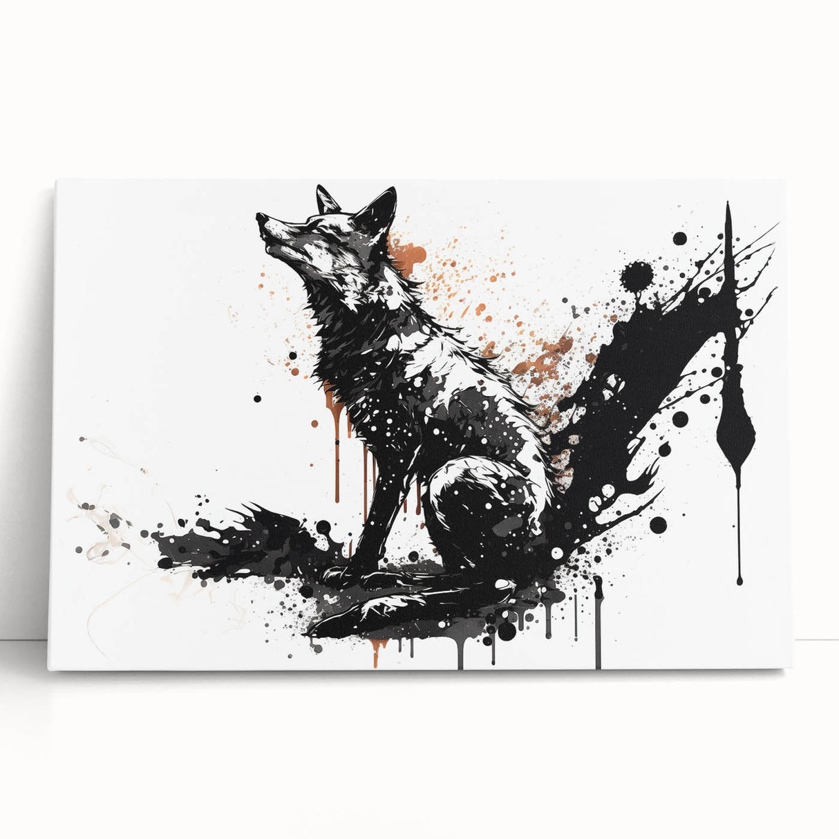 Vibrant fox design stretched canvas wall art featuring a colorful illustration of a fox amidst a natural setting, perfect for wildlife-themed decor.