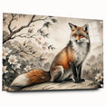 Acrylic glass wall art featuring a detailed fox design from the 'Animals of the Wild' collection, showcased in a side view with decorative pins for elegant display.