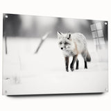 Acrylic glass wall art featuring a vibrant fox design from the Animals A Wild Life collection, presented in a side view with decorative pins for hanging.