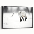 Framed wall art featuring a striking black and white fox design in a contemporary style, ideal for modern home decor and animal lovers, displayed in a stylish setting.
