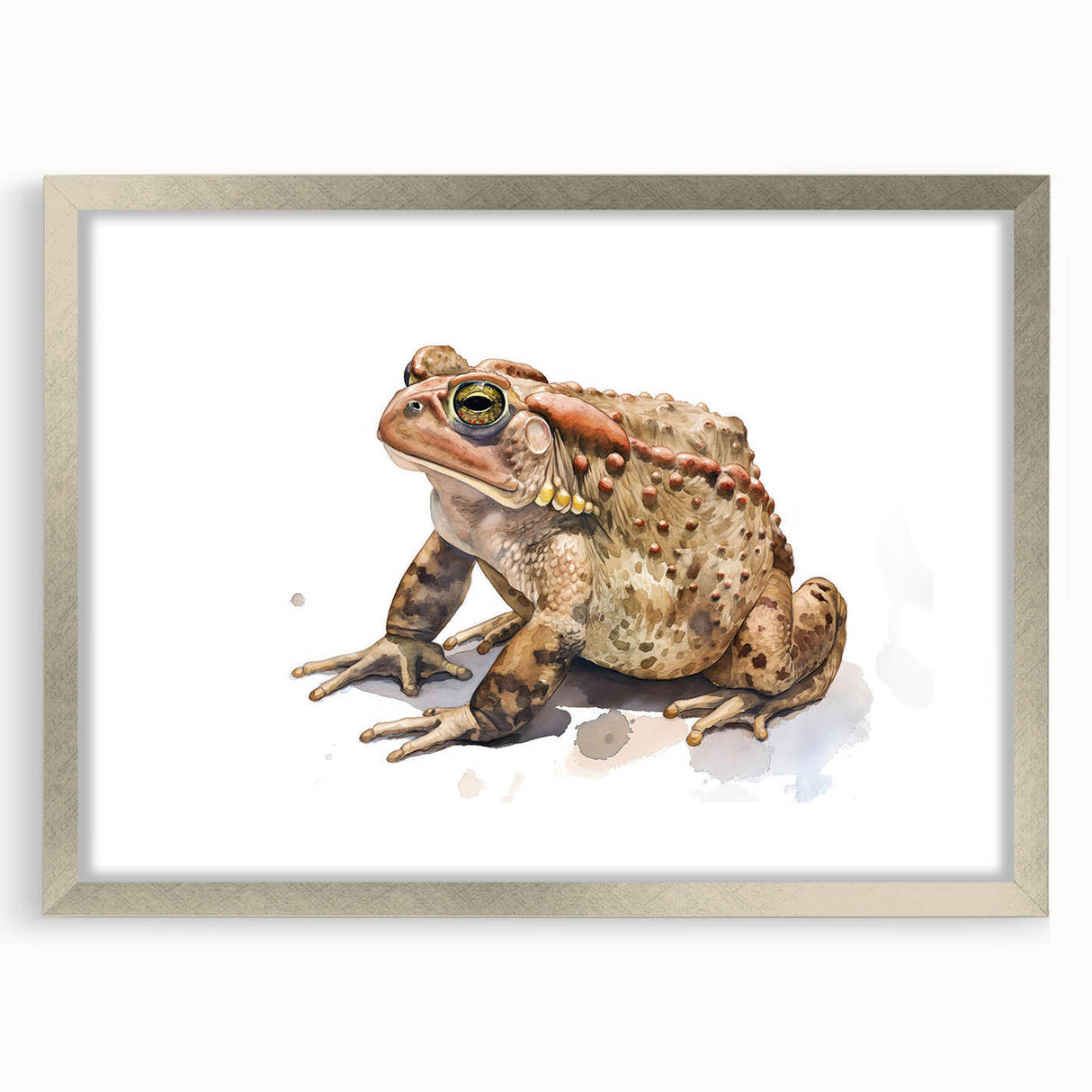 Framed wall art featuring a vibrant frog design from the "Animals A Wild Life" collection, with a sleek silver frame and mat, ideal for nature enthusiasts.