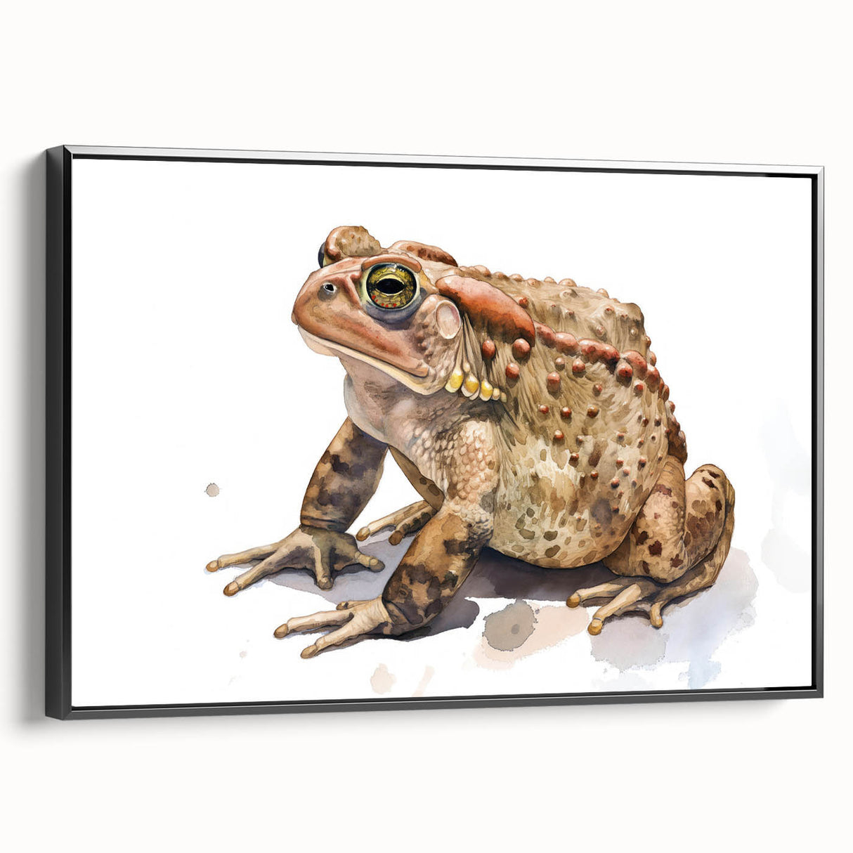 Framed wall art featuring a vibrant frog design on canvas, showcasing intricate details and bold colors, perfect for animal lovers and home decor enthusiasts.