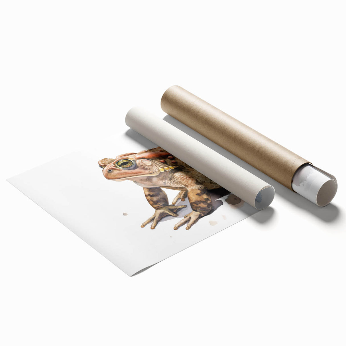 Vibrant rolled print of a whimsical frog design from the 'Animals A Wild Life' wall art collection, showcasing intricate details and vivid colors, perfect for nature-themed decor.