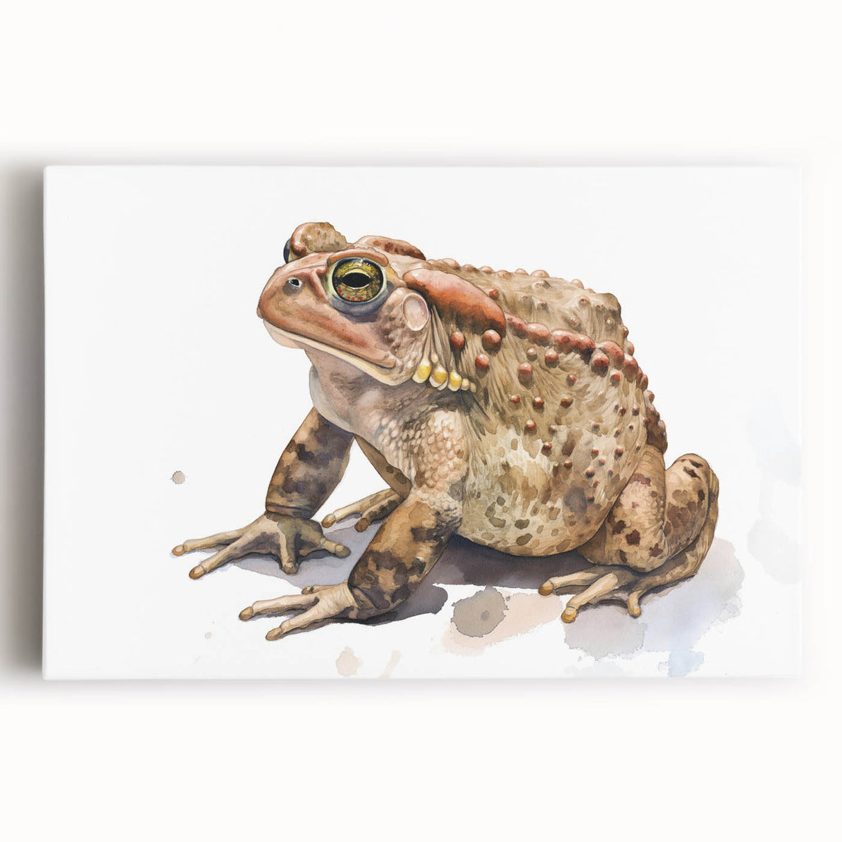 Vibrant stretched canvas wall art featuring a whimsical frog design in a lush green setting, ideal for nature lovers and home decor enthusiasts.