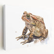 Vibrant frog-themed stretched canvas wall art showcasing a colorful, detailed frog design, perfect for animal lovers and nature enthusiasts. Ideal for home decor.