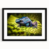 Black-framed wall art featuring a vibrant frog design from the "Animals of the Wild" collection, showcasing detailed colors and textures, ideal for nature lovers.