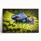 Vibrant canvas wall art featuring a detailed frog design, showcasing bright greens and earthy tones, perfect for nature lovers and wildlife enthusiasts.
