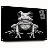 Acrylic glass wall art featuring a vibrant frog design from the 'Animals - A Wild Life' collection, displayed in a side view with decorative pins. Perfect for nature lovers and modern decor enthusiasts.