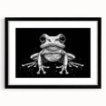 Frog-themed wall art framed in black, showcasing vibrant colors and intricate design details, perfect for adding a touch of nature-inspired decor to any room.