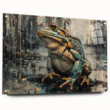 Acrylic glass wall art showcasing a vibrant frog design from the Animals A Wild Life collection, displayed with pins on a white background, ideal for nature-themed decor.