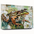 Acrylic glass wall art featuring a vibrant frog design from the "Animals A Wild Life" collection, displayed in a side view with decorative pins, ideal for nature enthusiasts and home decor.