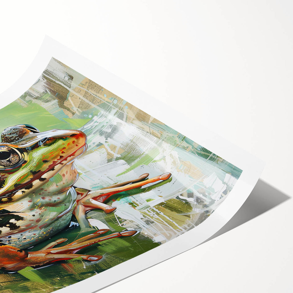 Vibrant rolled wall art print featuring a colorful frog design, ideal for wildlife decor, presented in a protective cardboard tube for easy storage.