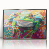 Framed wall art featuring a vibrant frog design in a sleek acrylic finish, showcasing lively colors and intricate details, perfect for nature enthusiasts and home decor.