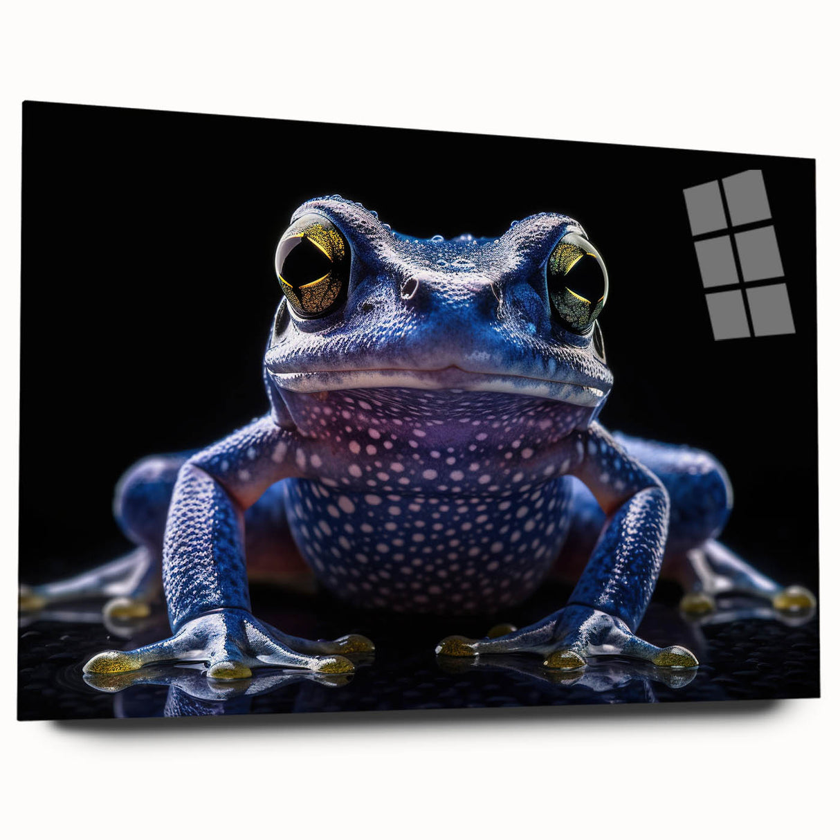 Vibrant acrylic wall art featuring a detailed frog design in a colorful, nature-inspired style, displayed from the side without pins, perfect for wildlife enthusiasts.