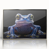Framed acrylic wall art depicting a vibrant frog design, showcasing detailed textures and colors, perfect for wildlife enthusiasts and modern decor.