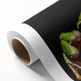 Colorful rolled canvas wall art showcasing a whimsical frog design, ideal for nature lovers, featuring vibrant greens and blues, packaged securely for shipping.