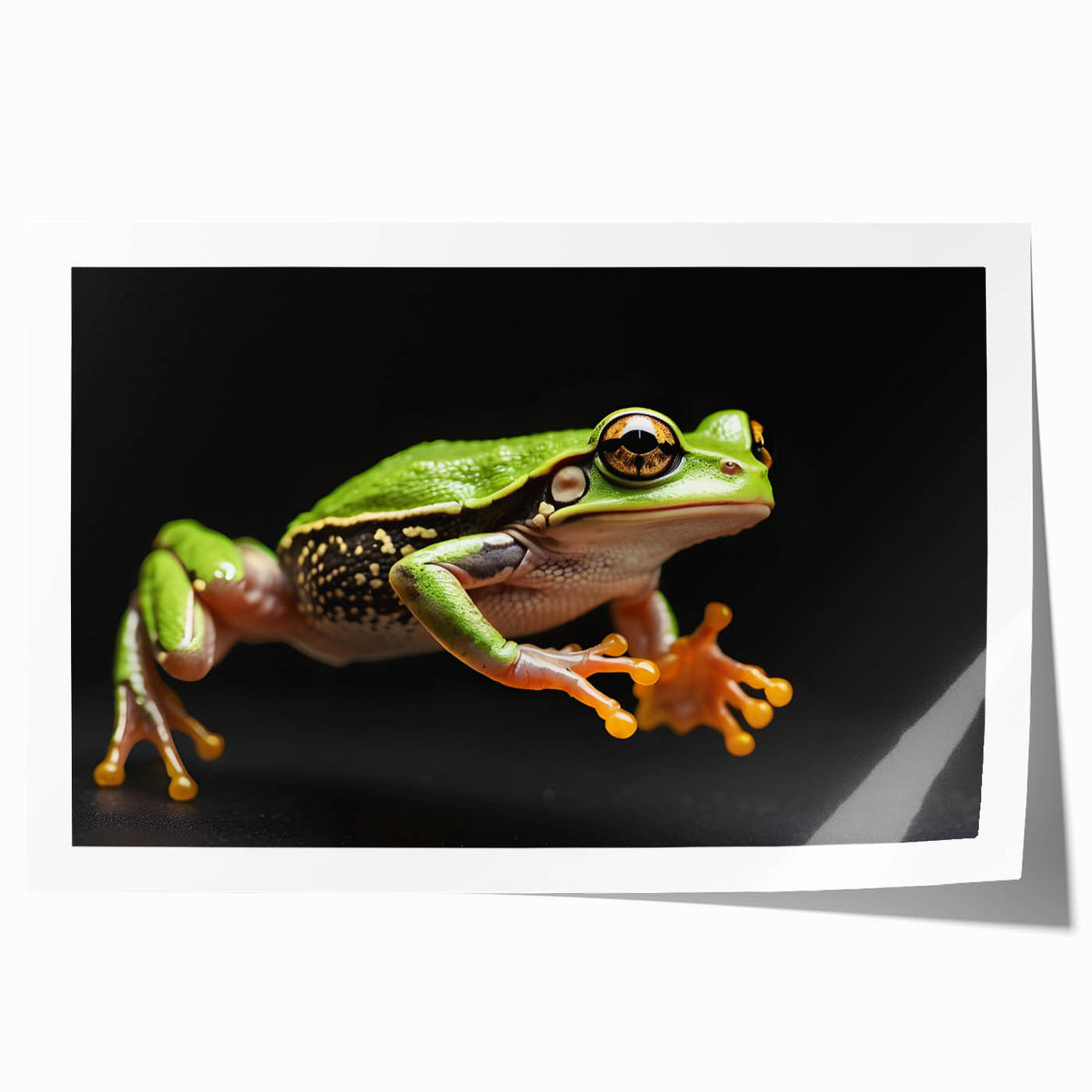 Vibrant frog wall art design featuring intricate details and bright colors, perfect for nature lovers and decor enthusiasts. Ideal for framing or display.