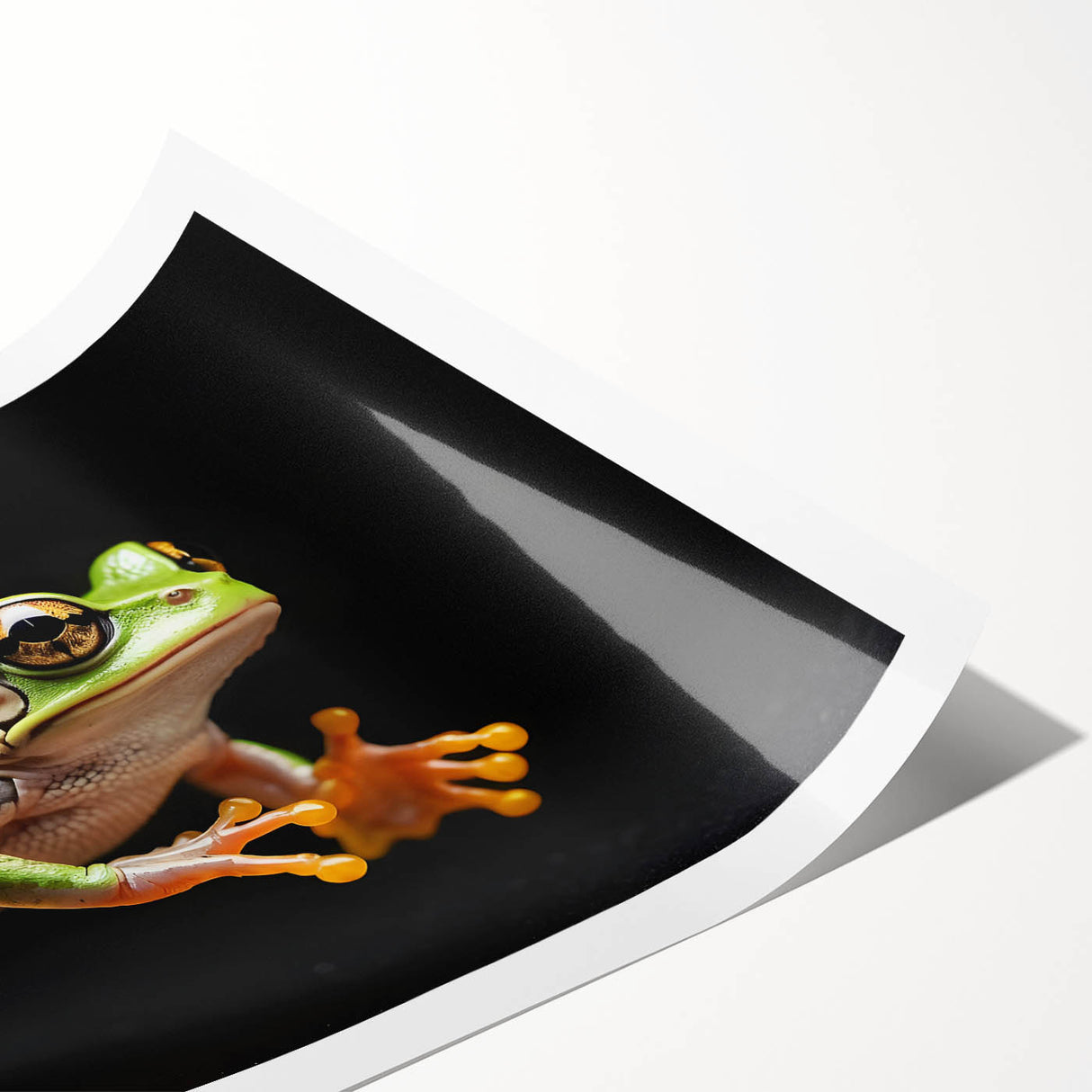 Vibrant frog wall art print featuring intricate animal designs in vivid colors, rolled for easy display. Ideal for nature enthusiasts and modern decor.