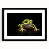 Framed wall art collection featuring a vibrant frog design, set against a sleek black mat, perfect for enhancing nature-themed decor in any space.