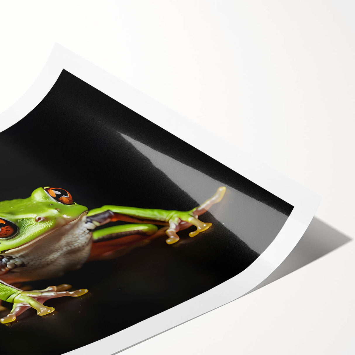 Vibrant frog design wall art print showcasing intricate details and vivid colors, rolled and ready for display, perfect for animal lovers and home decor enthusiasts.