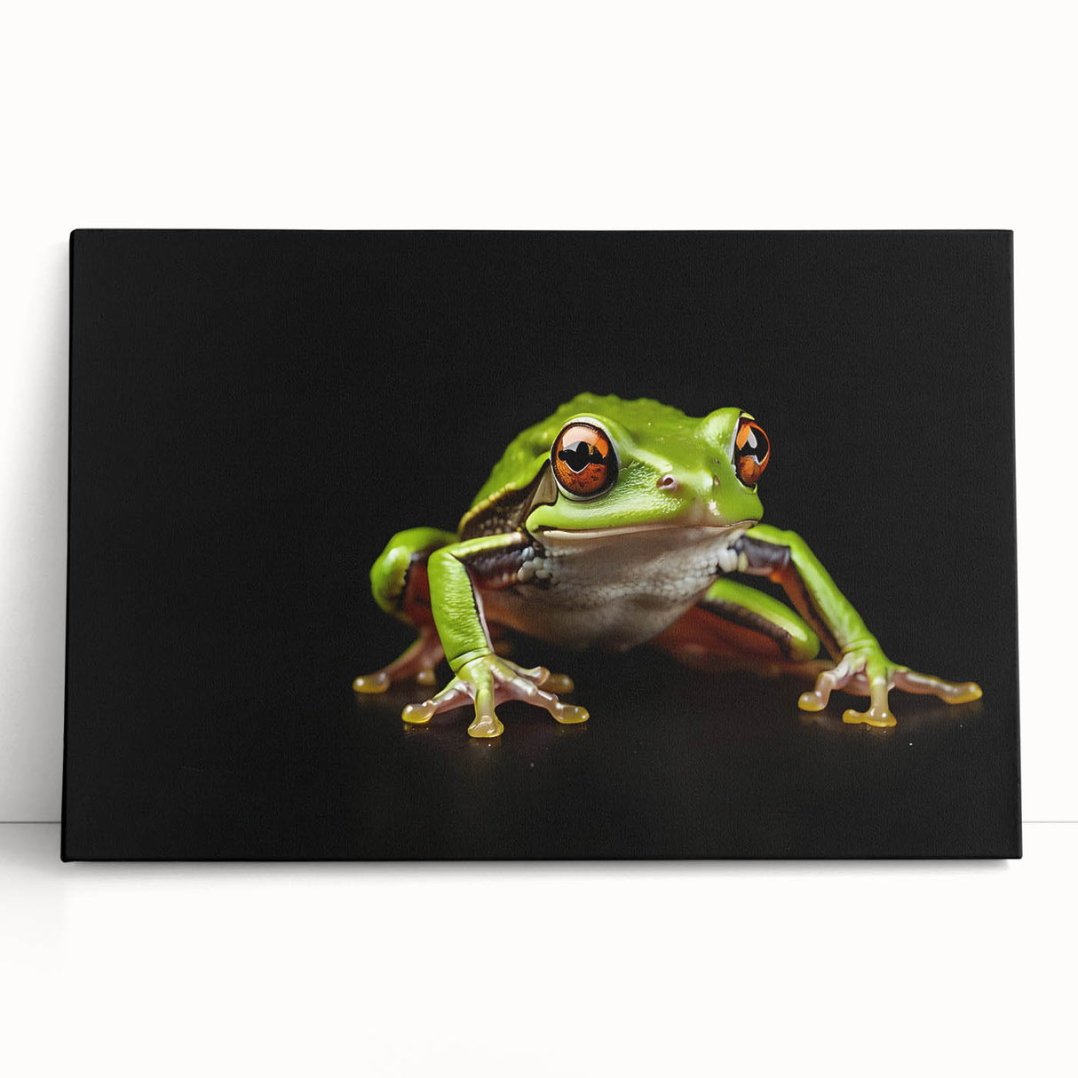 Vibrant stretched canvas wall art featuring a whimsical frog design, showcasing intricate details and vivid colors, ideal for enhancing any nature-themed decor.