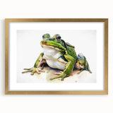 Gold-framed wall art featuring a vibrant frog design, part of the Animals A Wild Life collection, showcasing detailed illustration and stylish matting.