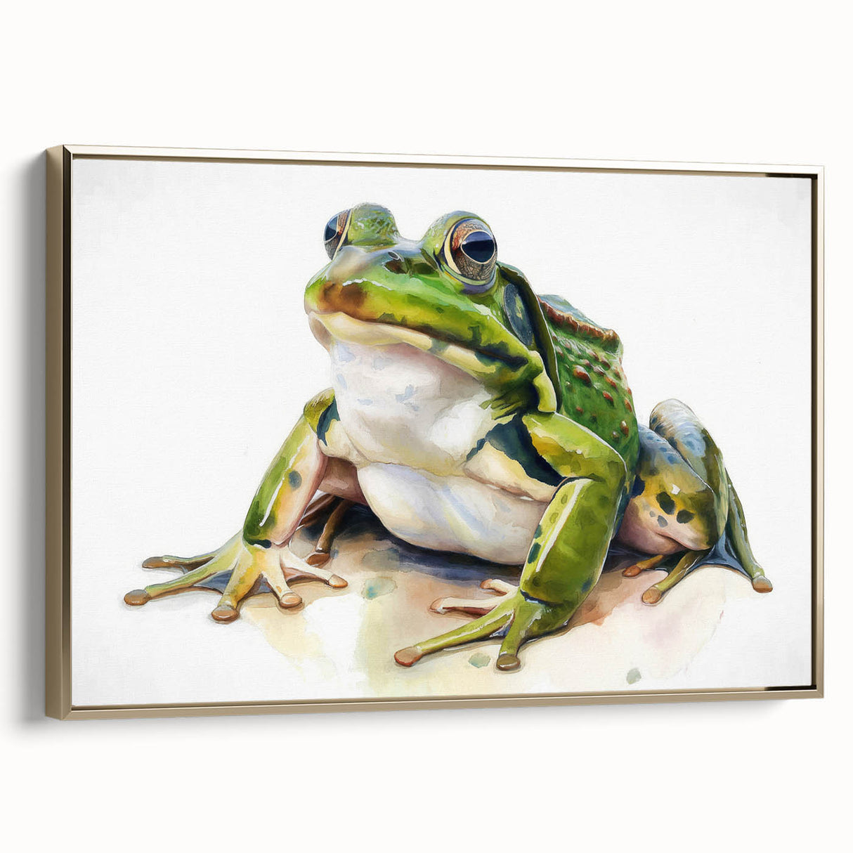 Framed wall art featuring a vibrant gold-accented frog design from the "Animals of the Wild" collection, ideal for enhancing home decor with a touch of nature.