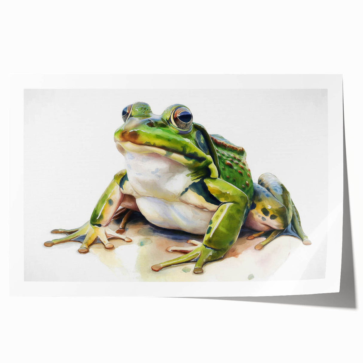 Vibrant frog-themed wall art print showcasing intricate details and bold colors, perfect for nature lovers and wildlife enthusiasts, rolled for easy framing.