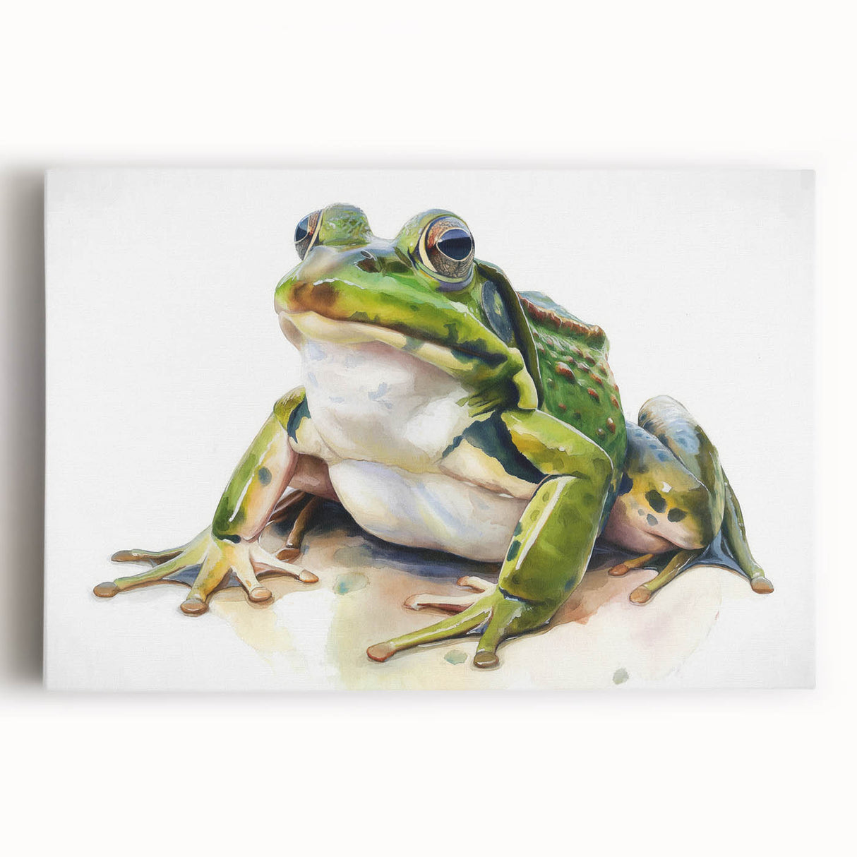 Vibrant stretched canvas wall art featuring a colorful frog design, showcasing intricate details and textures, perfect for enhancing any wildlife-themed decor.