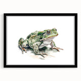 Black-framed wall art featuring a whimsical frog design, part of the "Animals A Wild Life" collection, showcasing vibrant colors and intricate details, ideal for nature-themed decor.