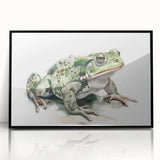 Framed wall art featuring a vibrant frog design in acrylic, set against a sleek black frame, ideal for adding a touch of nature-inspired decor to any space.