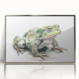 Framed wall art showcasing a vibrant frog design with silver accents, ideal for wildlife enthusiasts; perfect for enhancing home decor with a touch of nature.
