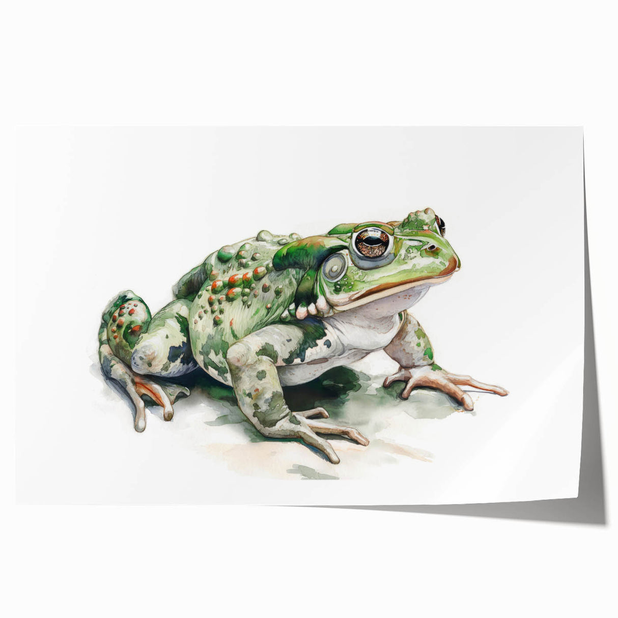 Vibrant frog-themed wall art print showcasing detailed illustrations of frogs in a natural setting, perfect for wildlife enthusiasts and home decor.