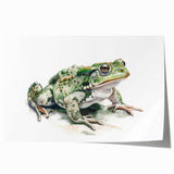 Vibrant frog-themed wall art print showcasing detailed illustrations of frogs in a natural setting, perfect for wildlife enthusiasts and home decor.