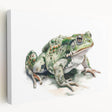 Vibrant stretched canvas featuring a whimsical frog design, showcasing rich greens and detailed textures, perfect for animal-themed home decor or children's rooms.