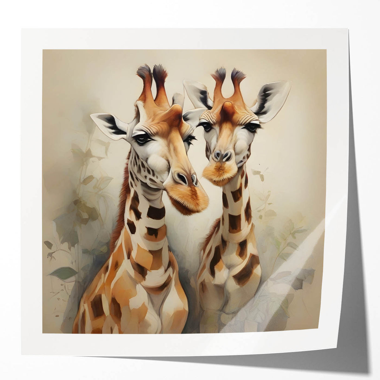 Giraffe-themed wall art design featuring a vibrant illustration of a giraffe in a lush savanna setting, ideal for animal lovers and nature enthusiasts.