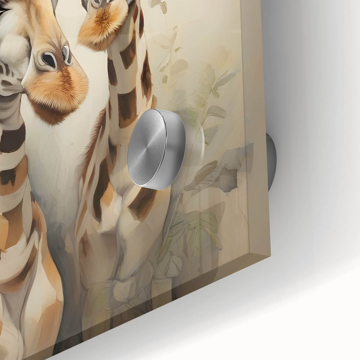 Close-up of a vibrant wall art piece featuring a giraffe design, showcasing intricate details and colors, perfect for wildlife enthusiasts and home decor.