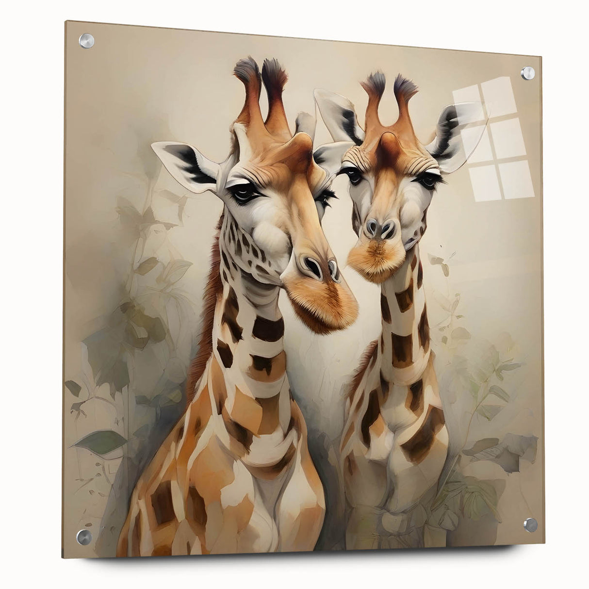 Acrylic glass wall art featuring a side view of a giraffe design from a wildlife collection, showcasing vibrant colors and intricate details, ideal for nature enthusiasts.