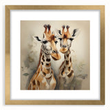 Gold-framed wall art featuring a stylized giraffe design, showcasing vibrant colors and intricate details, perfect for adding a touch of wildlife-themed decor to any space. This modern artwork complements various interior styles while celebrating the beauty of nature.