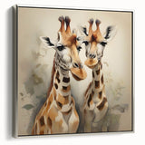 Framed canvas wall art featuring a silver side view of a giraffe against a minimalist background, perfect for animal lovers and modern home decor enthusiasts.