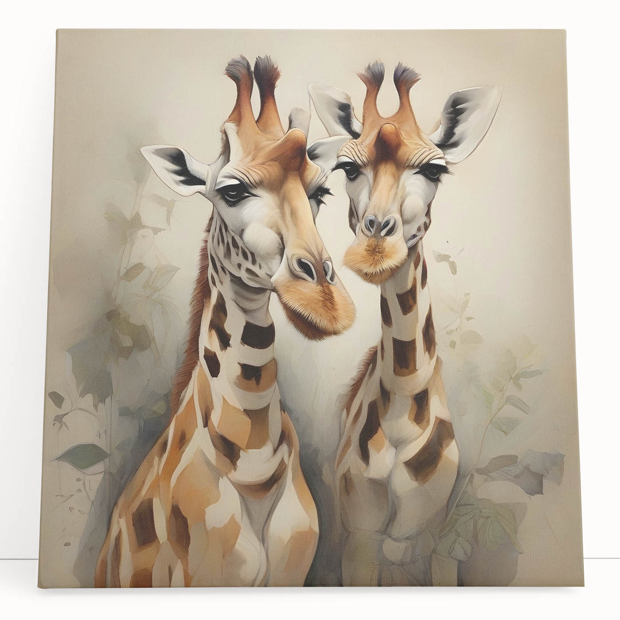 Giraffe wall art featuring a vibrant, colorful design on stretched canvas, showcasing the beauty of wildlife in an artistic setting, ideal for home decor.