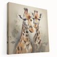 Side view of a vibrant giraffe wall art design on stretched canvas, showcasing intricate details and rich colors, perfect for animal-themed decor.