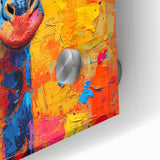 Close-up of a vibrant giraffe wall art design on acrylic glass, showcasing intricate details and colors, perfect for wildlife-themed decor in modern interiors.