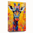 Acrylic wall art design showcasing a side view of a giraffe, featuring vibrant colors and intricate details, perfect for wildlife enthusiasts and home decor.